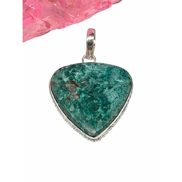 Handmade Jewelry - Chrysocolla Necklace Pendant 925 Sterling Silver Overlay